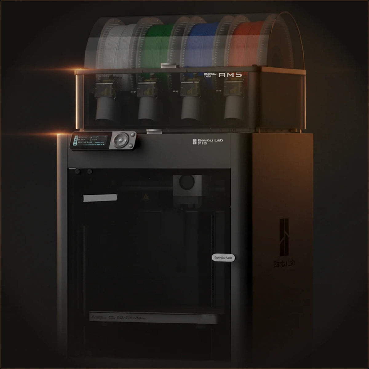 Bambu Lab P1S Combo — Enclosed Multi-Color 3D Printer with AMS — Solar Dawn Studio Hero Render