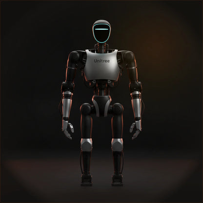 Unitree G1 Humanoid Agent — 3D Livox Mid-360 LiDAR Visor, LED Halo & Torso Actuators Detail